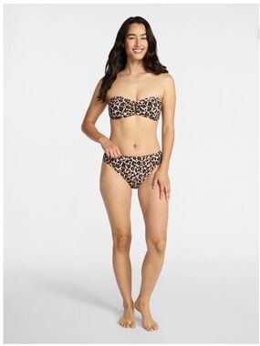 Leopard Print Removable Straps Bikini Top and Bottom - Brown